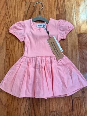 Molo Coral Pink Puff Sleeve Twirl Dress